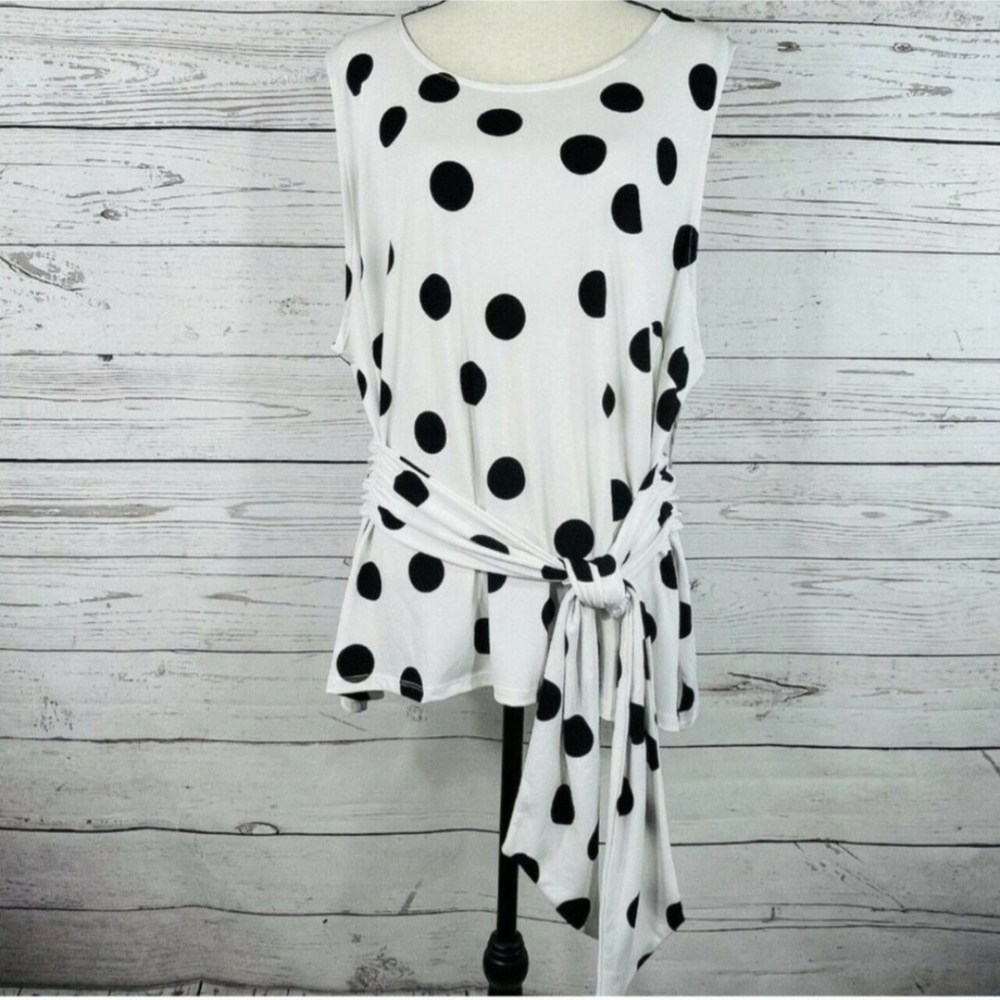 INC Top Sleeveless Polka Dot Stretch Tie Accent